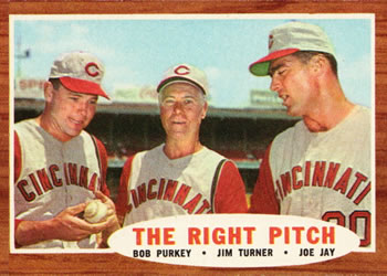 1962 Topps #263 The Right Pitch (Bob Purkey / Jim Turner / Joe Jay) Front