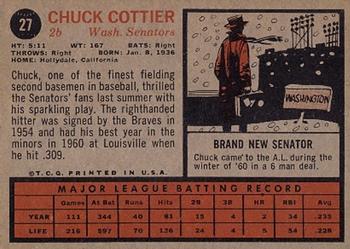 1962 Topps #27 Chuck Cottier Back