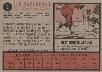 1962 Topps #9 Jim Davenport Back