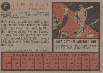 1962 Topps #21 Jim Kaat Back