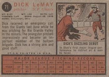 1962 Topps #71 Dick LeMay Back