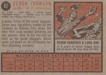 1962 Topps #82 Deron Johnson Back