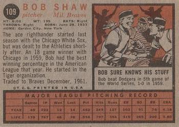 1962 Topps #109 Bob Shaw Back