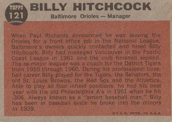 1962 Topps #121 Billy Hitchcock Back