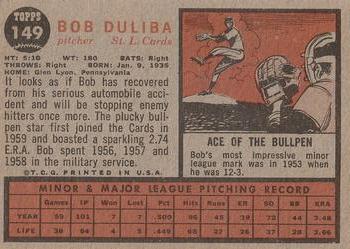 1962 Topps #149 Bob Duliba Back