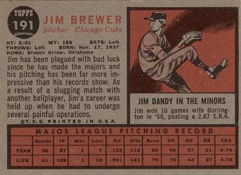 1962 Topps #191 Jim Brewer Back