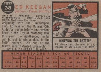 1962 Topps #249 Ed Keegan Back
