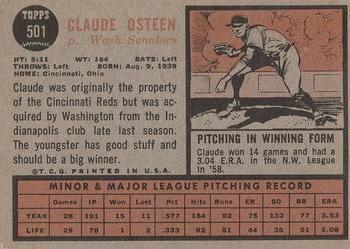 1962 Topps #501 Claude Osteen Back