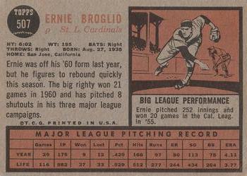 1962 Topps #507 Ernie Broglio Back