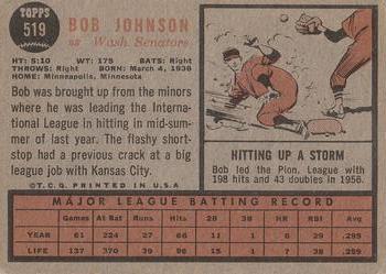 1962 Topps #519 Bob Johnson Back