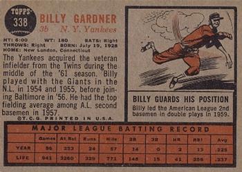 1962 Topps #338 Billy Gardner Back