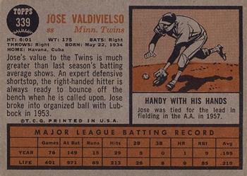 1962 Topps #339 Jose Valdivielso Back