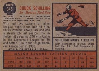 1962 Topps #345 Chuck Schilling Back