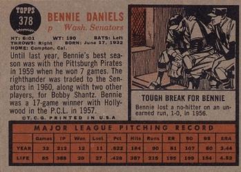 1962 Topps #378 Bennie Daniels Back