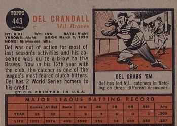 1962 Topps #443 Del Crandall Back