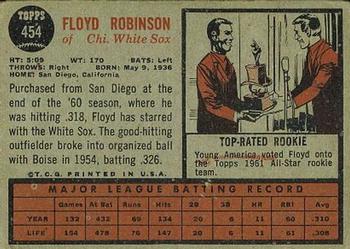 1962 Topps #454 Floyd Robinson Back
