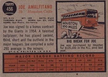 1962 Topps #456 Joe Amalfitano Back