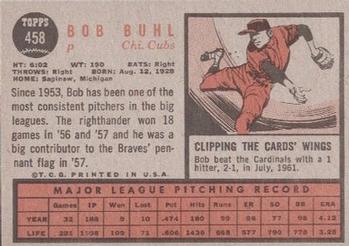 1962 Topps #458 Bob Buhl Back