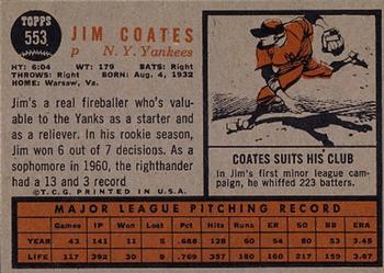 1962 Topps #553 Jim Coates Back