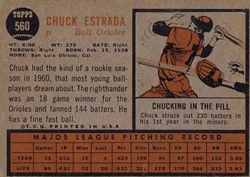 1962 Topps #560 Chuck Estrada Back