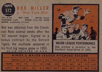 1962 Topps #572 Bob Miller Back