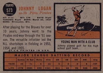1962 Topps #573 Johnny Logan Back