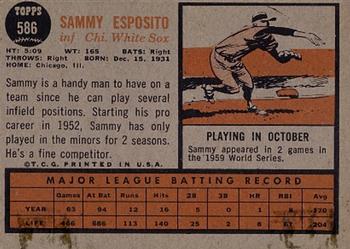1962 Topps #586 Sammy Esposito Back