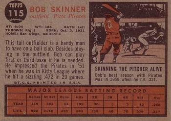 1962 Topps #115 Bob Skinner Back