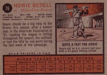 1962 Topps #76 Howie Bedell Back