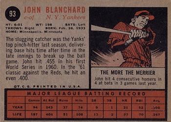 1962 Topps #93 John Blanchard Back