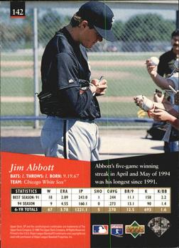 1995 SP - Superbafoil #142 Jim Abbott Back