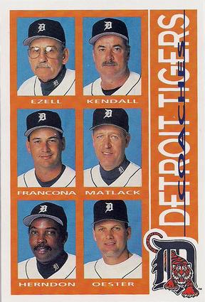 1996 Hebrew National Detroit Tigers #28 Glenn Ezell / Terry Francona / Larry Herndon / Fred Kendall / John Matlack / Ron Oester Front