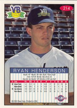 1993-94 Fleer Excel #214 Ryan Henderson Back