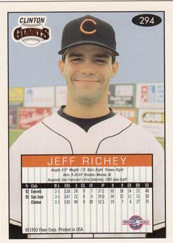1993-94 Fleer Excel #294 Jeff Richey Back