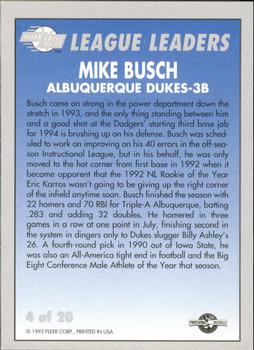 1993-94 Fleer Excel - League Leaders #4 Mike Busch Back