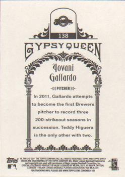 2011 Topps Gypsy Queen #138 Yovani Gallardo Back