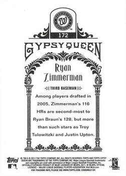 2011 Topps Gypsy Queen #172 Ryan Zimmerman Back