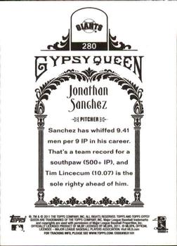 2011 Topps Gypsy Queen #280 Jonathan Sanchez Back
