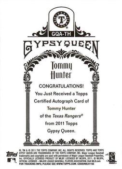 2011 Topps Gypsy Queen - Autographs #GQA-TH Tommy Hunter Back