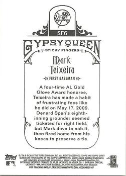 2011 Topps Gypsy Queen - Sticky Fingers #SF6 Mark Teixeira Back
