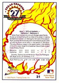 1993 Pacific Texas Express #31 No-Hitter #4 Back