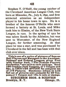 1983 1915 Cracker Jack (reprint) #48 Steve O'Neill Back