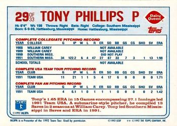 1992 Topps Dairy Queen Team USA #29 Tony Phillips Back