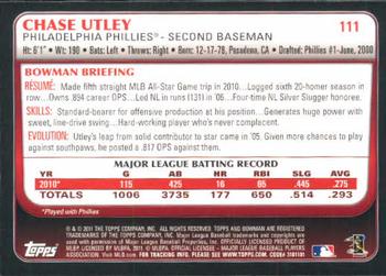2011 Bowman #111 Chase Utley Back
