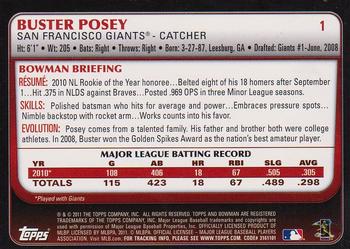 2011 Bowman #1 Buster Posey Back