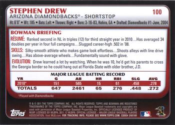 2011 Bowman #100 Stephen Drew Back