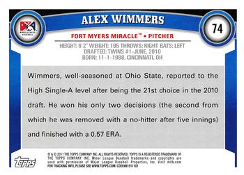 2011 Topps Pro Debut #74 Alex Wimmers Back
