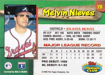 1993 Stadium Club Atlanta Braves #28 Melvin Nieves  Back