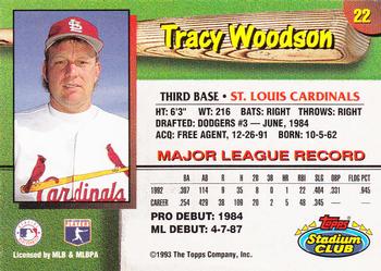 1993 Stadium Club St. Louis Cardinals #22 Tracy Woodson  Back