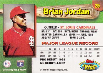 1993 Stadium Club St. Louis Cardinals #25 Brian Jordan  Back